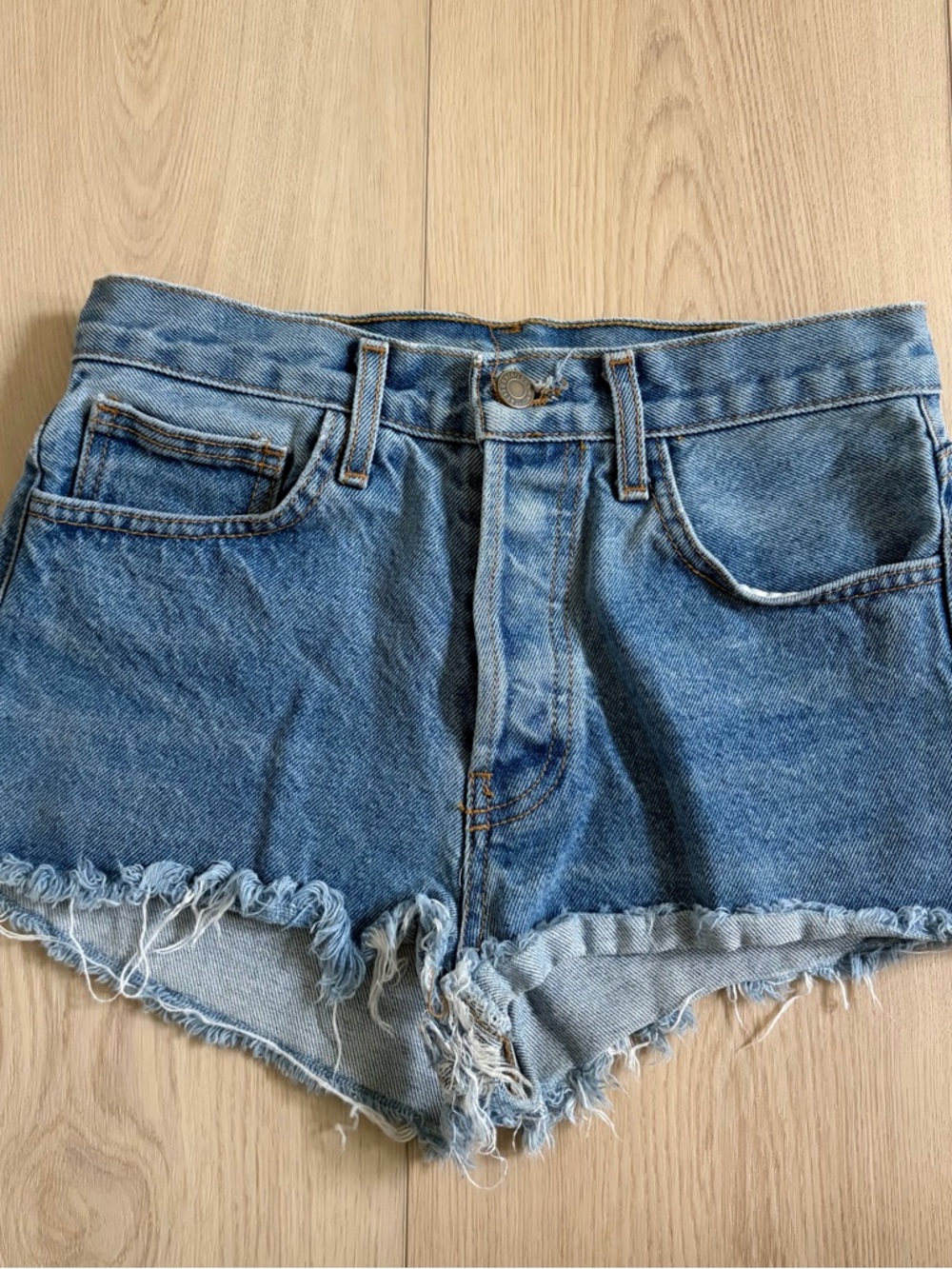 Brandy Melville Light Blue Frayed Denim Shorts